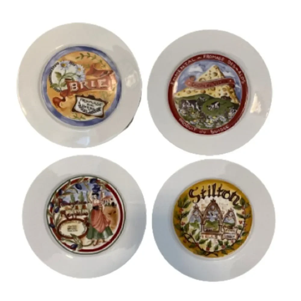 Restoration Hardware Set of 4 Cheese Themed Appetizer Plates